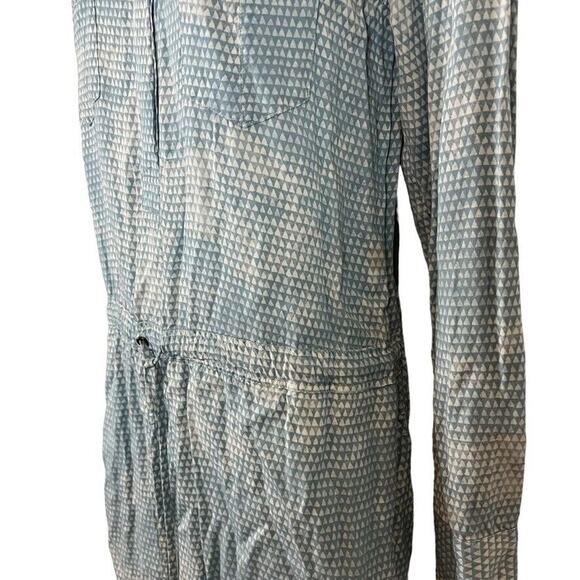 Lou & Grey Womens Blue Button Down Drawstring Waist Roll Tab Sleeve Dress Small - Picture 9 of 14